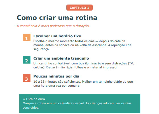Página de exemplo do Guia de Uso: Como acompanhar a criança